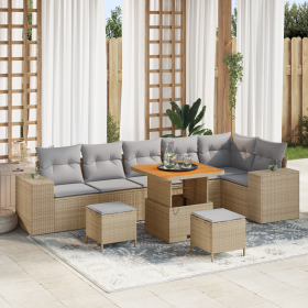 Juego de Sofá de Jardín de 9 Piezas con Cojines Beige Ratán Poli Acacia de , Sofás de exterior - Ref: Foro24-3362022, Precio:...