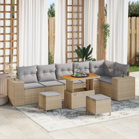 Conjunto de Sofá de Jardín de 9 Piezas con Cojines Beige Ratán Sintético Acacia de , Sofás de exterior - Ref: Foro24-3362027,...