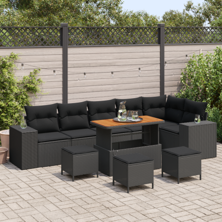 Conjunto de Sofá de Jardín de 10 Piezas con Cojines Ratán Poliéster Negro Acacia de , Sofás de exterior - Ref: Foro24-3362029...