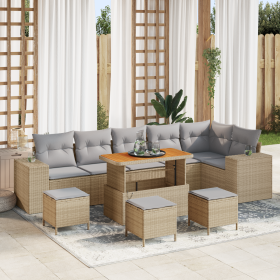 Conjunto de Sofá de Jardín de 10 Piezas con Cojines Beige de Poliratán de , Sofás de exterior - Ref: Foro24-3362032, Precio: ...