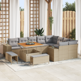 Conjunto de Sofá de Jardín de 12 Piezas con Cojines Beige Ratán Sintético Acacia de , Sofás de exterior - Ref: Foro24-3362037...