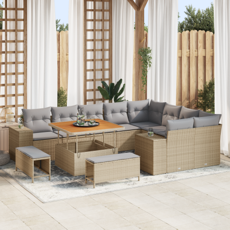 Conjunto de Sofá de Jardín de 12 Piezas con Cojines Beige Ratán Sintético Acacia de , Sofás de exterior - Ref: Foro24-3362037...