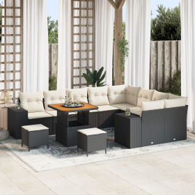 Conjunto de Sofá de Jardín de 12 Piezas con Cojines Negro Ratan Poliéster Acacia de , Sofás de exterior - Ref: Foro24-3362040...