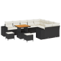 Conjunto de Sofá de Jardín de 12 Piezas con Cojines Negro Ratan Poliéster Acacia de , Sofás de exterior - Ref: Foro24-3362040...