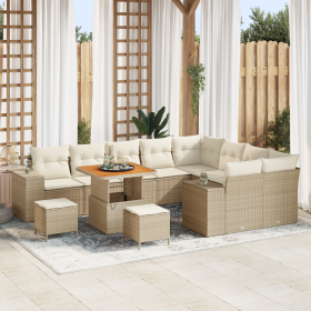 Conjunto de Sofás de Jardín de 12 Piezas con Cojines Beige de Ratán Polímero y Acacia de , Sofás de exterior - Ref: Foro24-33...