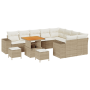 Conjunto de Sofás de Jardín de 12 Piezas con Cojines Beige de Ratán Polímero y Acacia de , Sofás de exterior - Ref: Foro24-33...