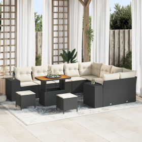 Juego de Sofá de Jardín de 12 Piezas con Cojines Negro de Rattan Poliéster y Acacia de , Sofás de exterior - Ref: Foro24-3362...