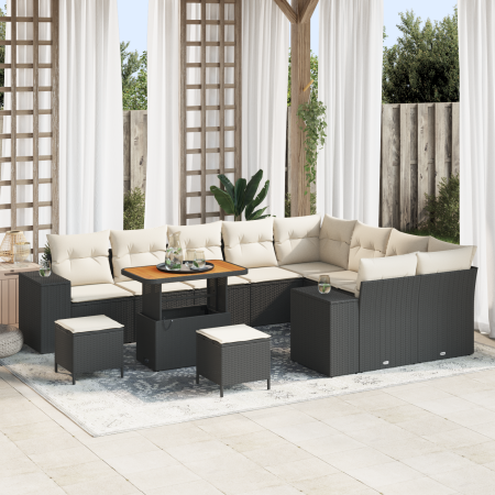 Juego de Sofá de Jardín de 12 Piezas con Cojines Negro de Rattan Poliéster y Acacia de , Sofás de exterior - Ref: Foro24-3362...