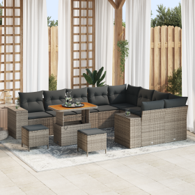 Conjunto de Sofá de Jardín de 12 Piezas con Cojines Grises de Poliratán y Acacia de , Sofás de exterior - Ref: Foro24-3362048...