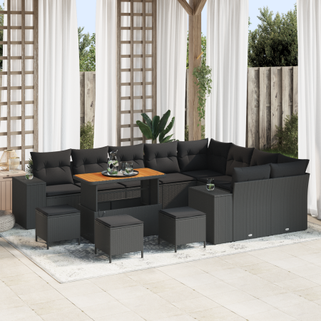 Conjunto de Sofá de Jardín de 13 piezas con Cojines Negro Poliratán Acacia de , Sofás de exterior - Ref: Foro24-3362049, Prec...