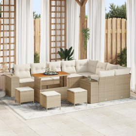 Set de Sofá de Jardín de 13 piezas con Cojines Beige de Poliratán Acacia de , Sofás de exterior - Ref: Foro24-3362051, Precio...
