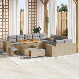 Juego de Sofá de Jardín de 13 Piezas con Cojines Beige Ratán Polivalente Acacia de , Sofás de exterior - Ref: Foro24-3362057,...