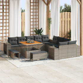 Set de Sofá de Jardín de 13 Piezas con Cojines Gris Poliratán Acacia de , Sofás de exterior - Ref: Foro24-3362058, Precio: 90...