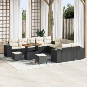 Conjunto de Sofá de Jardín de 13 piezas con cojines Negro Poliratán Acacia de , Sofás de exterior - Ref: Foro24-3362065, Prec...