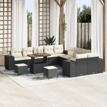 Conjunto de Sofá de Jardín de 13 piezas con cojines Negro Poliratán Acacia de , Sofás de exterior - Ref: Foro24-3362065, Prec...