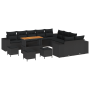 Conjunto de Sofá de Jardín de 14 Piezas con Cojines de Ratán Negros de Poliratán Acacia de , Sofás de exterior - Ref: Foro24-...