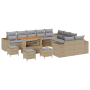 Conjunto de Sofá de Jardín de 14 Piezas con Cojines Beige Ratán Poliéster Acacia de , Sofás de exterior - Ref: Foro24-3362072...