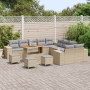 Conjunto de Sofá de Jardín de 14 Piezas con Cojines Beige Ratán Poliéster Acacia de , Sofás de exterior - Ref: Foro24-3362072...