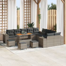 Conjunto de sofá de jardín modular de 14 piezas con cojines gris de ratán poli acacia de , Sofás de exterior - Ref: Foro24-33...