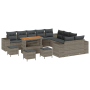 Conjunto de sofá de jardín modular de 14 piezas con cojines gris de ratán poli acacia de , Sofás de exterior - Ref: Foro24-33...