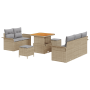 Conjunto de Sofá de Jardín de 8 Piezas con Cojines Beige Ratán Sintético Acacia de , Sofás de exterior - Ref: Foro24-3362077,...