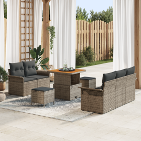 Conjunto de Sofá de Jardín de 8 Piezas con Cojines Gris Ratán Sintético Acacia de , Sofás de exterior - Ref: Foro24-3362078, ...