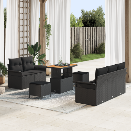 Conjunto de Sofá de Jardín de 8 Piezas  con Cojines Negro Ratán Acacia | Foro24.es | Tu tienda online para hogar, jardín y más Foro24.es
