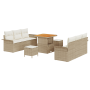 Set de Sofá de Jardín de 9 Piezas con Cojines Beige de Ratan Polietileno y Acacia de , Sofás de exterior - Ref: Foro24-336208...