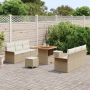 Set de Sofá de Jardín de 9 Piezas con Cojines Beige de Ratan Polietileno y Acacia de , Sofás de exterior - Ref: Foro24-336208...