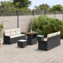 Conjunto de Sofá de Jardín de 9 Piezas con Cojines Ratán Poliratán Negro Acacia de , Sofás de exterior - Ref: Foro24-3362090,...