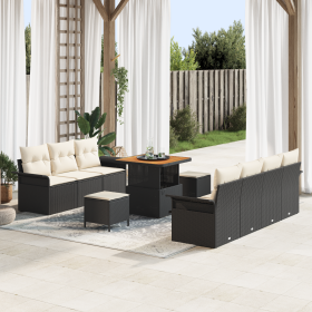 Set de Sofá de Jardín de 10 Piezas con Cojines Negros de Poliratán Acacia de , Sofás de exterior - Ref: Foro24-3362095, Preci...