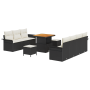 Set de Sofá de Jardín de 10 Piezas con Cojines Negros de Poliratán Acacia de , Sofás de exterior - Ref: Foro24-3362095, Preci...