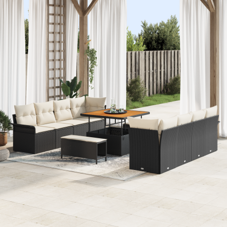 Juego de Sofá de Jardín de 11 Piezas con Cojines Negro Poliratán Acacia | Foro24.es | Tu tienda online para hogar, jardín y más Foro24.es