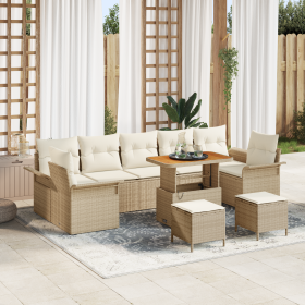Juego de Sofá de Jardín de 10 Piezas con Cojines Beige Poliratán Acacia de , Sofás de exterior - Ref: Foro24-3362121, Precio:...