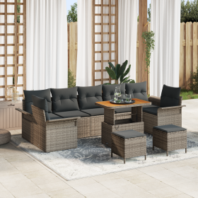 Conjunto de Sofá de Jardín de 10 Piezas con Cojines Gris Ratán de Polietileno Acacia de , Sofás de exterior - Ref: Foro24-336...
