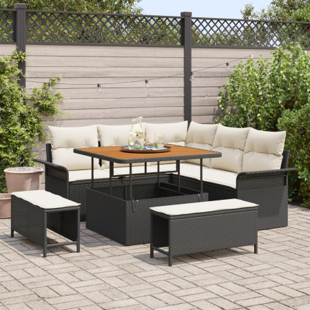Set de sofá de jardín de 8 piezas con cojines negro poliratán acacia | Foro24.es | Tu tienda online para hogar, jardín y más Foro24.es
