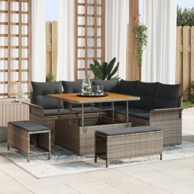 Conjunto de sofá de jardín de 8 piezas con cojines gris de ratán poly y acacia de , Sofás de exterior - Ref: Foro24-3362128, ...