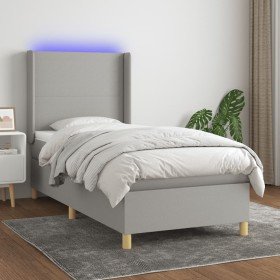 Cama box spring colchón y luces LED tela gris claro 100x200 cm Cama box spring colchón y luces LED tela gris claro 100x200 cm