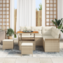 Juego de Sofá de Jardín de 8 Piezas con Cojines Beige de Poliratan Acacia de , Sofás de exterior - Ref: Foro24-3362136, Preci...