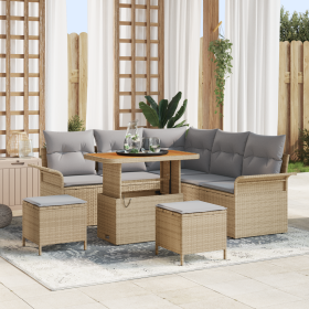 Juego de Sofá de Jardín de 8 Piezas con Cojines Beige Poliratán Acacia de , Sofás de exterior - Ref: Foro24-3362137, Precio: ...
