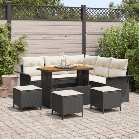 Juego de Sofá de Jardín de 9 Piezas con Cojines Negro Ratán Sintético Acacia de , Sofás de exterior - Ref: Foro24-3362140, Pr...