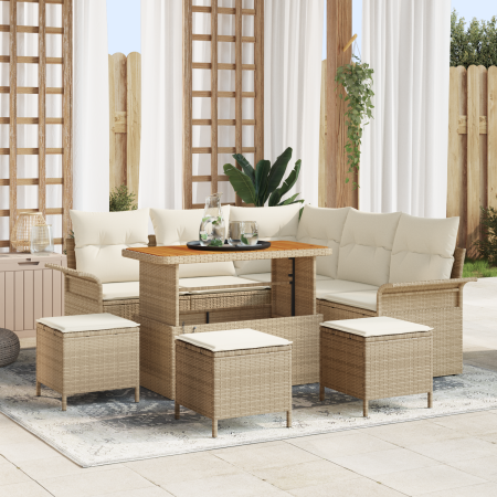 Set de Sofá de Jardín  de 9 Piezas con Cojines Beige Ratán Poliéster Acacia | Foro24.es | Tu tienda online para hogar, jardín y más Foro24.es