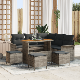 Juego de Sofá de Jardín de 9 Piezas con Cojines Gris Poliratán Acacia de , Sofás de exterior - Ref: Foro24-3362143, Precio: 5...