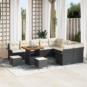 Juego de Sofá de Jardín de 12 Piezas con Cojines Negro Poliratán Acacia de , Sofás de exterior - Ref: Foro24-3362170, Precio:...