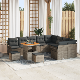 Set de Sofá de Jardín  de 12 piezas con Cojines Gris Poliratán