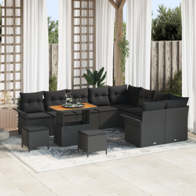 Juego de Sofá de Jardín de 12 Piezas con Cojines Negro Poliratán Acacia de , Sofás de exterior - Ref: Foro24-3362174, Precio:...