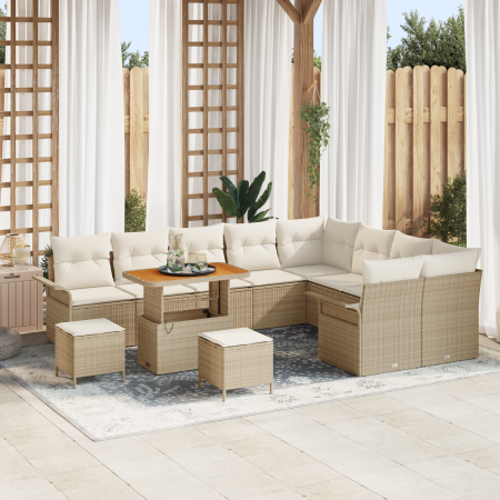 Juego de sofá de jardín de 12 piezas con cojines de ratán poli beige de , Sofás de exterior - Ref: Foro24-3362176, Precio: 84...
