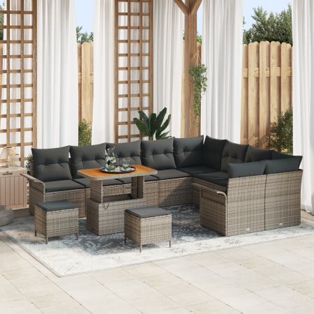 Conjunto de Sofá de Jardín de 12 Piezas con Cojines Gris Poliratán Acacia de , Sofás de exterior - Ref: Foro24-3362178, Preci...