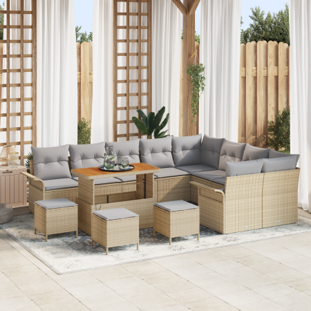 Juego de Sofás de Jardín de 13 Piezas con Cojines Ratán Poliéster Beige Acacia | Foro24.es | Tu tienda online para hogar, jardín y más Foro24.es