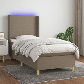 Cama box spring colchón y luces LED tela gris taupe 100x200 cm Cama box spring colchón y luces LED tela gris taupe 100x200 cm